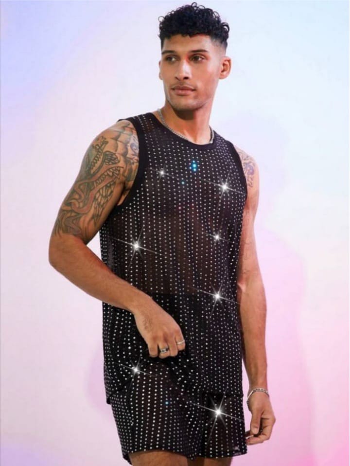 Men's Hot Dimond Mesh Loose Comfy Sleepwear T - shirt & Short